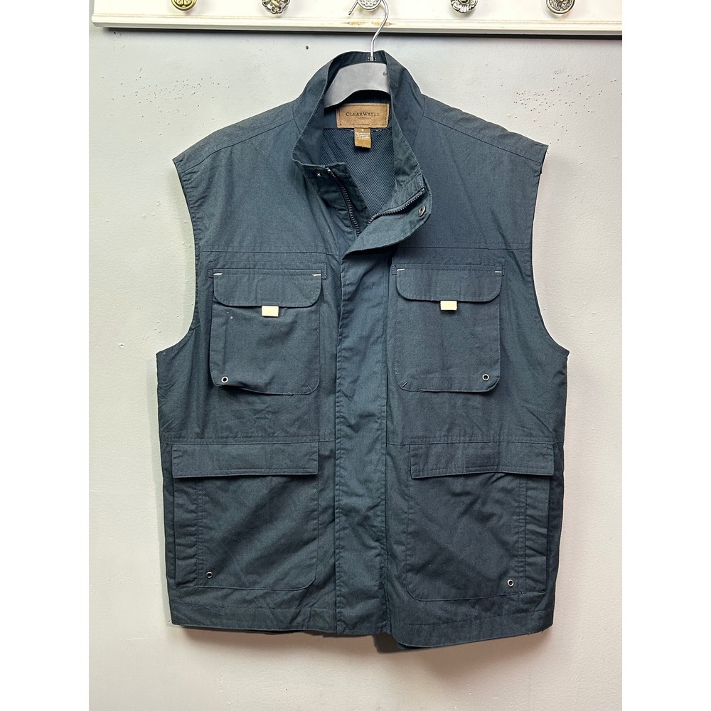 Clearwater Outfitters Vest Mens M Blue Utility Fishing Multi-Pocket Vented Back